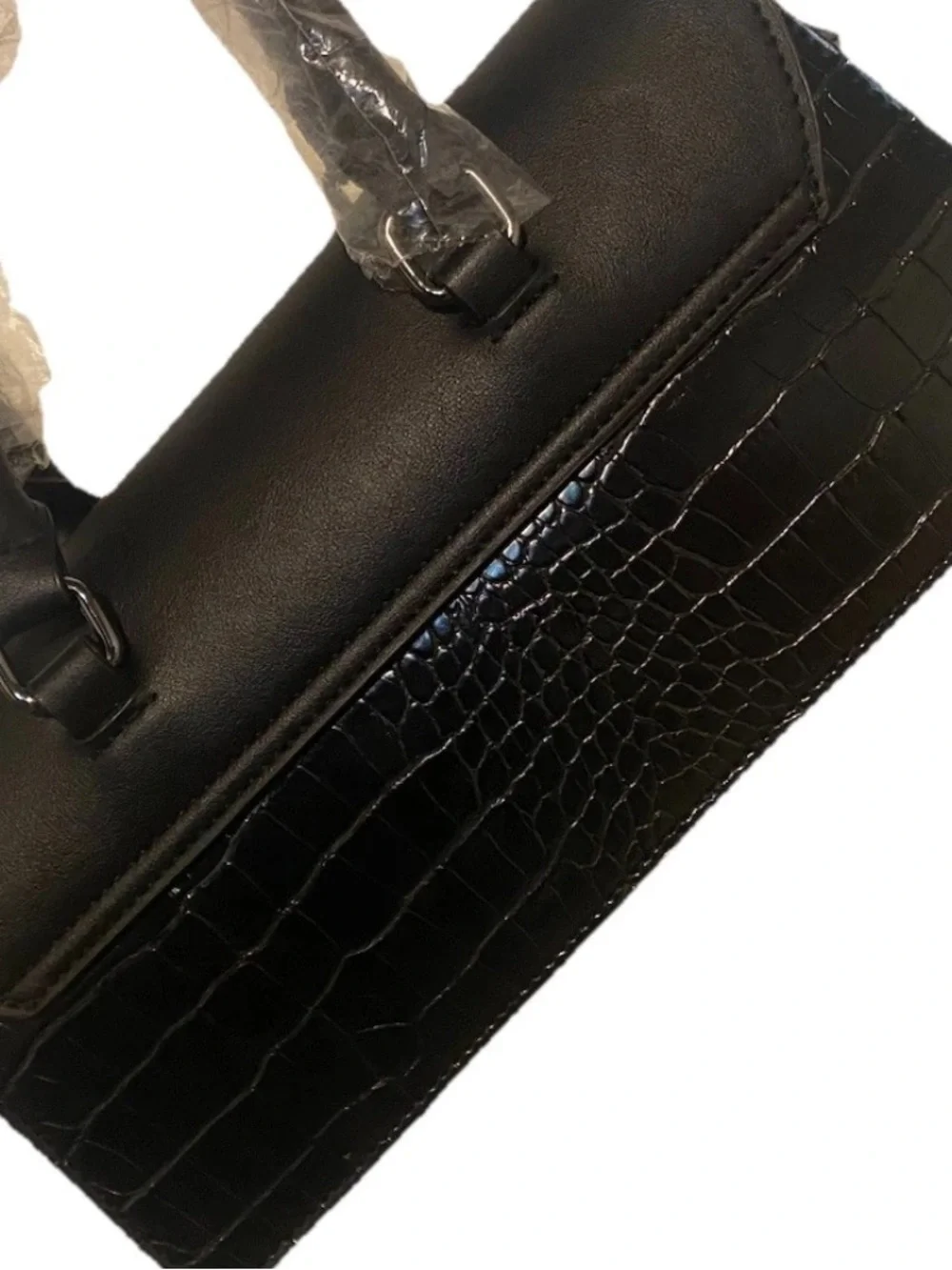 Steve Madden Crocodile Top Handle Black Handbag With Chain Brand New NWT